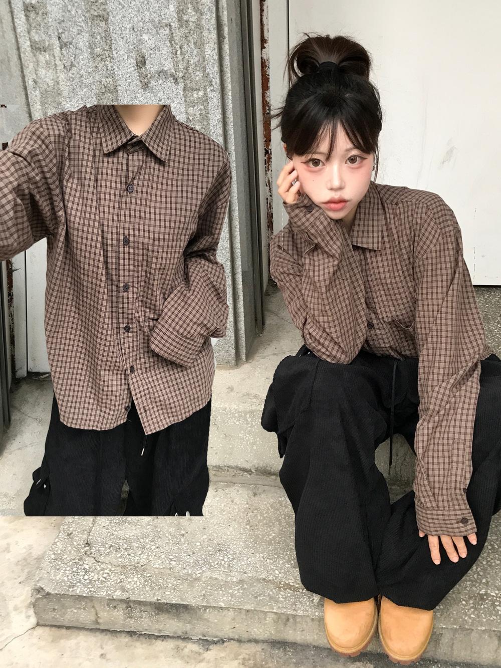 남녀공용 루크 빈티지 체크 크롭 셔츠(2color)