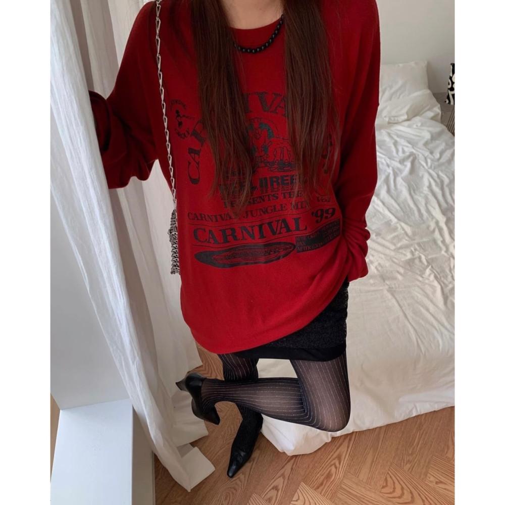 eggis 에그이즈 카니발 티셔츠 기모 유니크 프린팅 긴팔 t (3c)