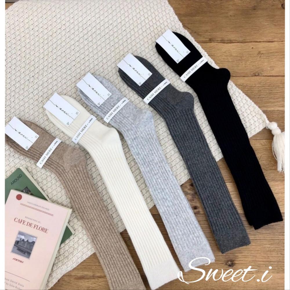 [당일] 리본 캐시미어 골지 니삭스 여성 울 양말 레그워머