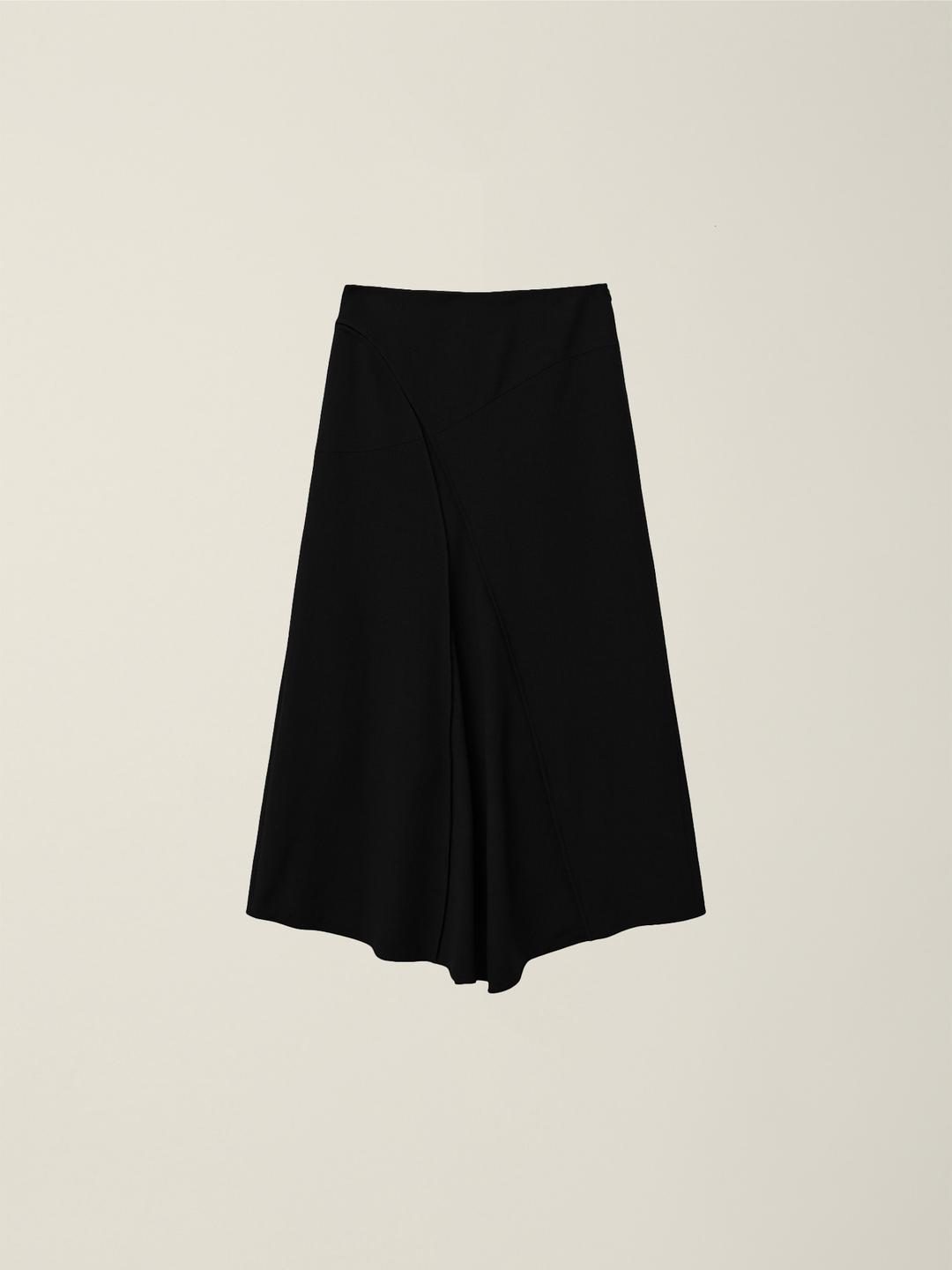 OBLIQUE CUT LONG SKIRT  BLACK