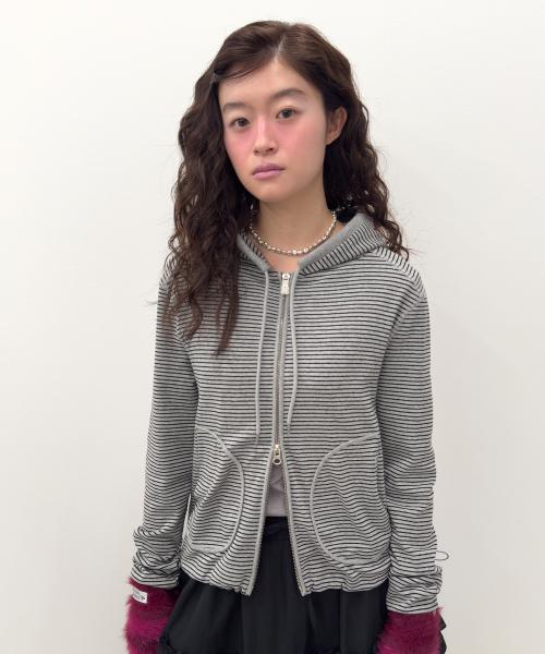Striped Pocket Zip Hoodie [Gray]