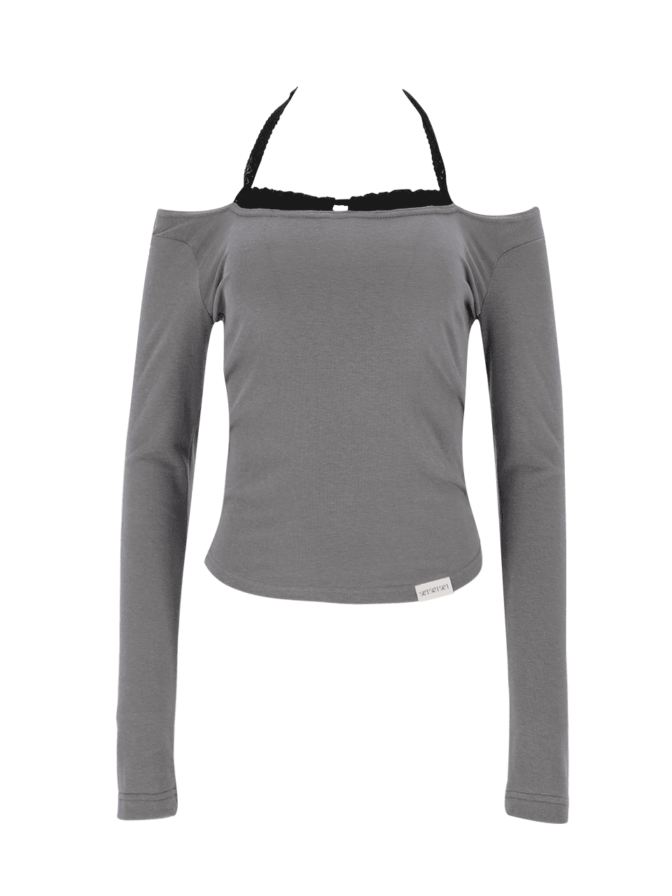 LACE HALTERNECK TEE (GREY)