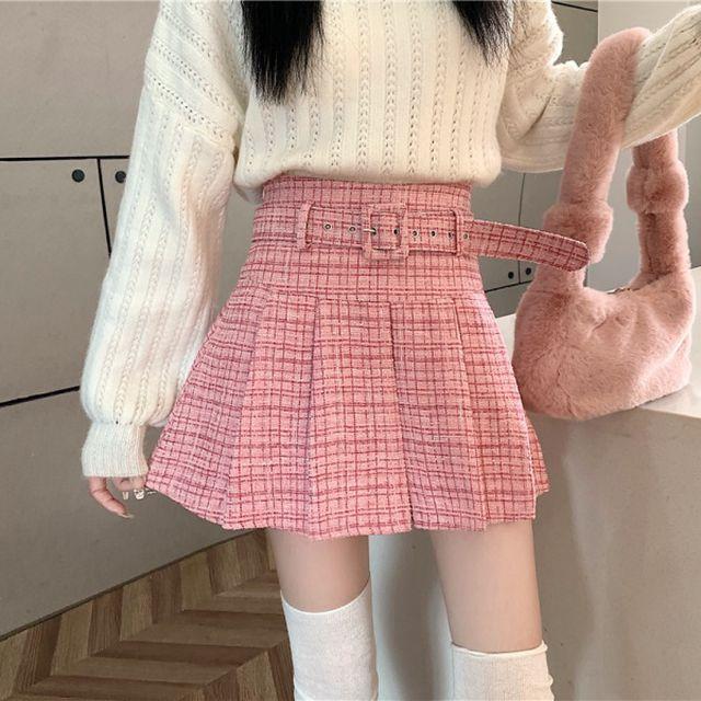 [벨트포함]하이틴 트위드 펄 플레어 미니스커트3color