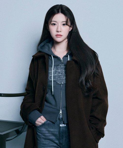 W CLASSIC LOGO CROP HOODIE ZIPUP charcoal