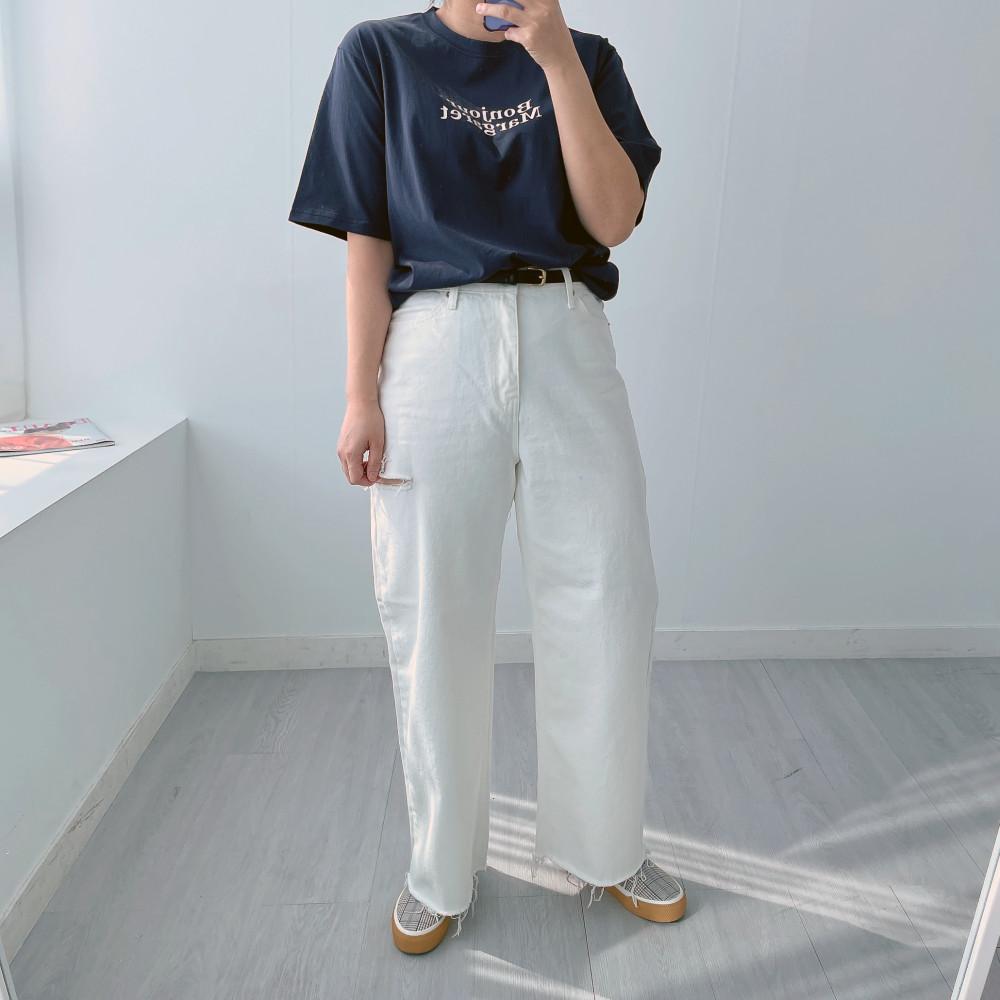 [S-3XL] 이플 팬츠 (빅사이즈 화이트 칼구제 커팅 여름 와이드 팬츠)