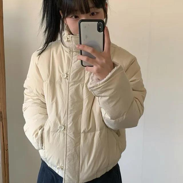 [안감 털 따숩🤍] 크림 버튼 포켓 오버핏 패딩
