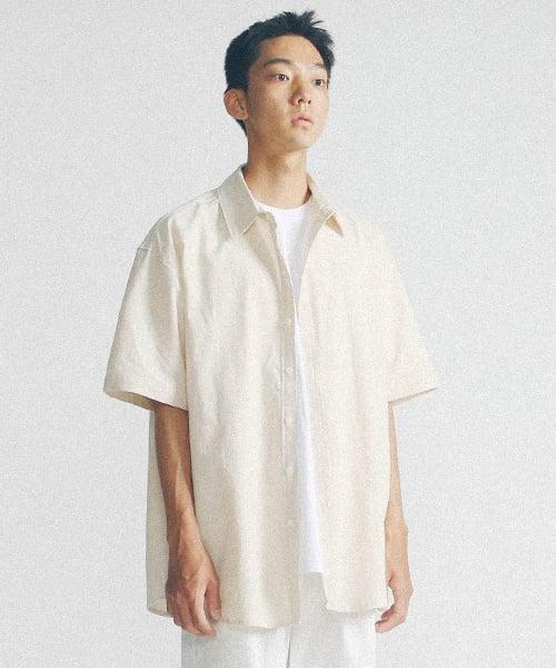 코튼린넨 오버핏 반팔셔츠_라이트베이지