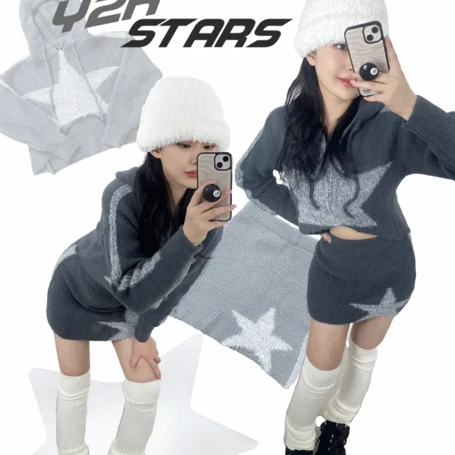 [y2k의 정석!✨/저렴한 세트가격] 스타조이 후드 투피스 세트
