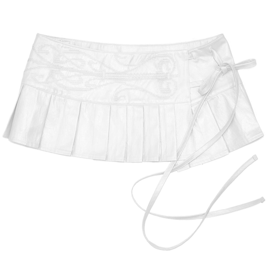 Embroidered pleated skirt (White)