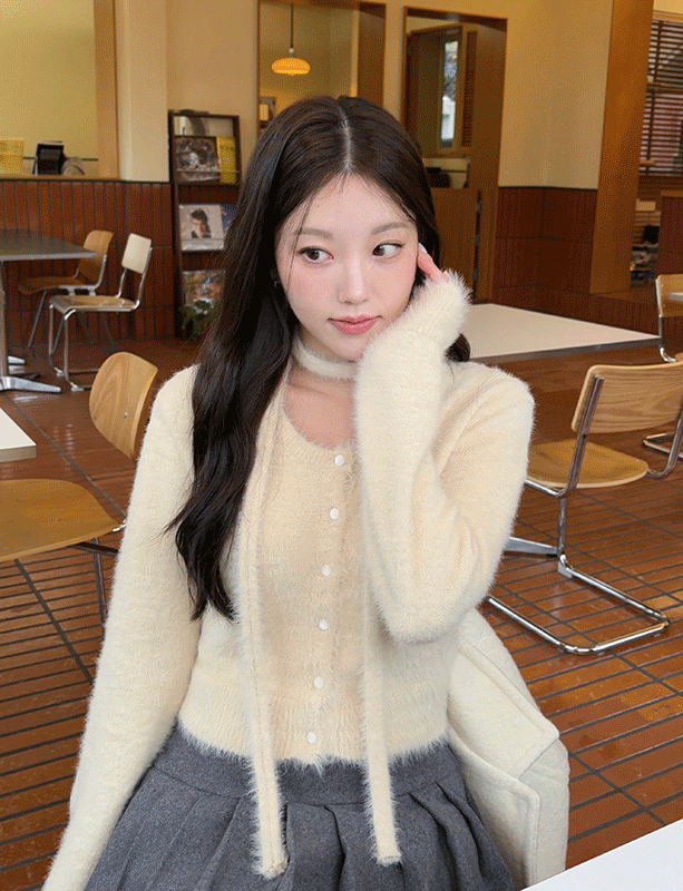 밍크 퍼 타이 머플러 가디건