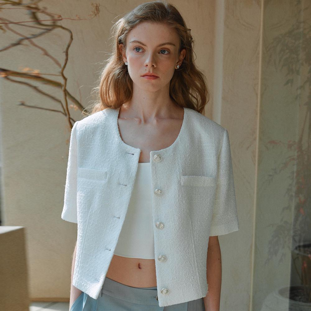 Half Sleeve Round-neck Tweed Jacket SW3MJ248-01