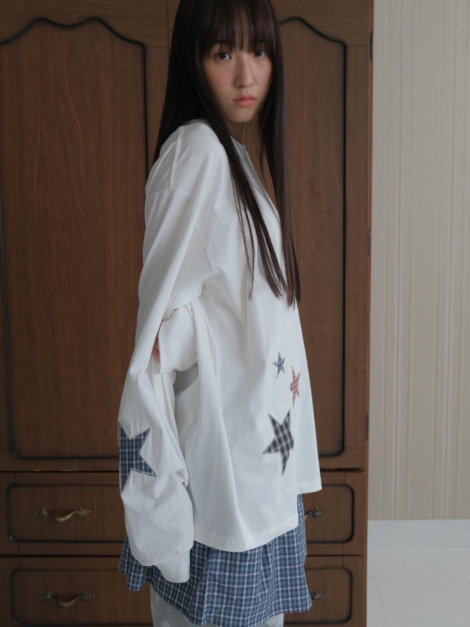 Star patchwork long sleeve tee_ivory