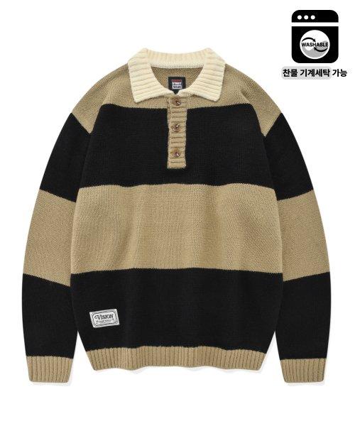 VSW Washable Stripe Polo Knit Beige