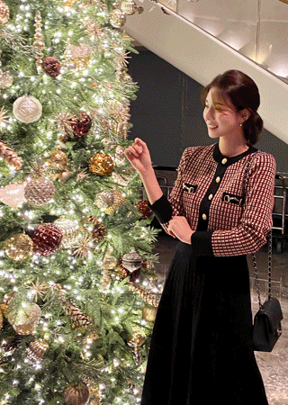 체크 가디건+스커트 세트