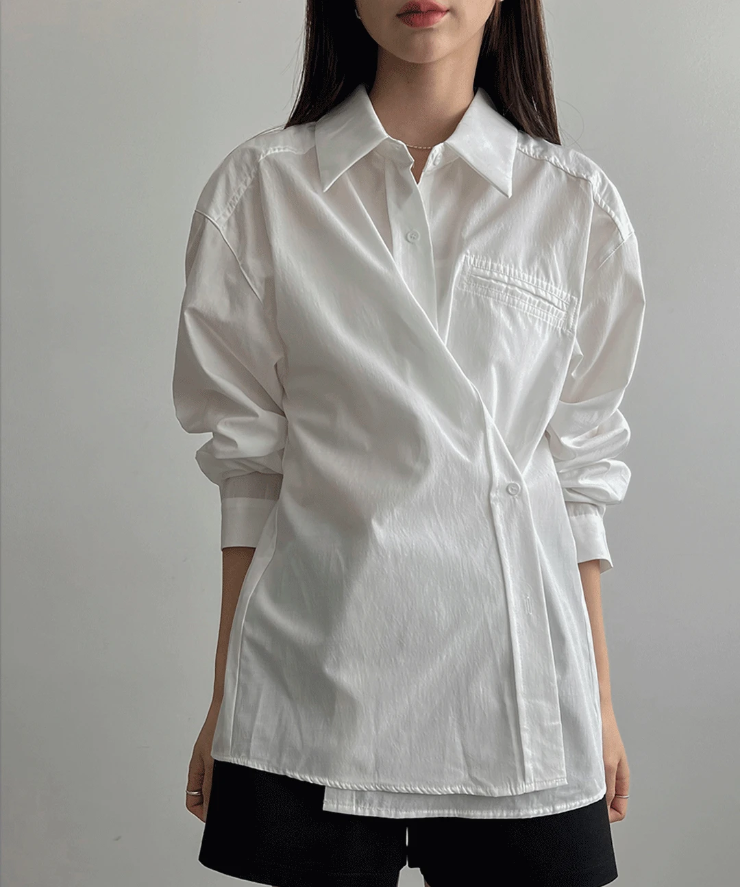 포켓 언발 랩 셔츠