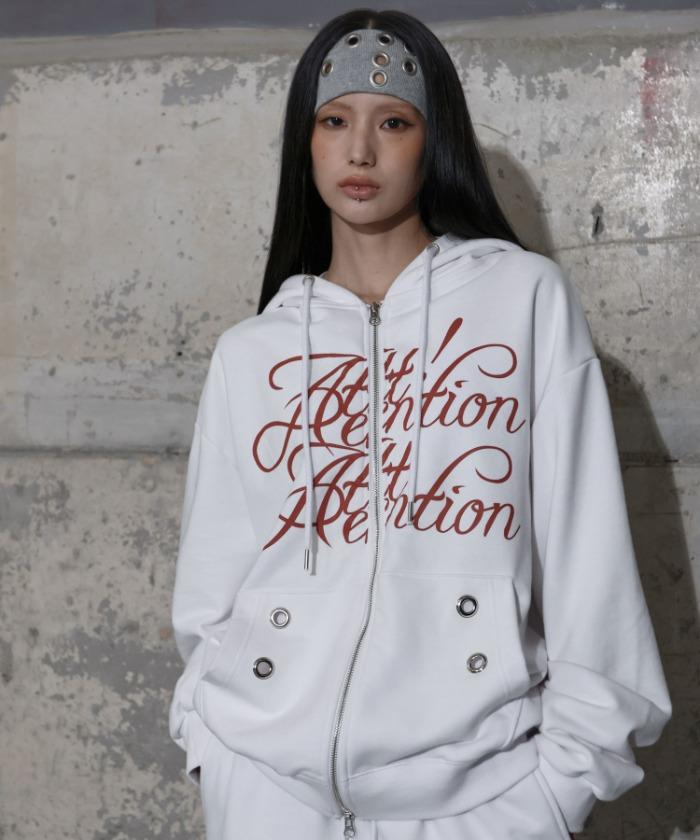 ATTENTION EYELET HOODED ZIP-UP (WHITE) F25ZA010