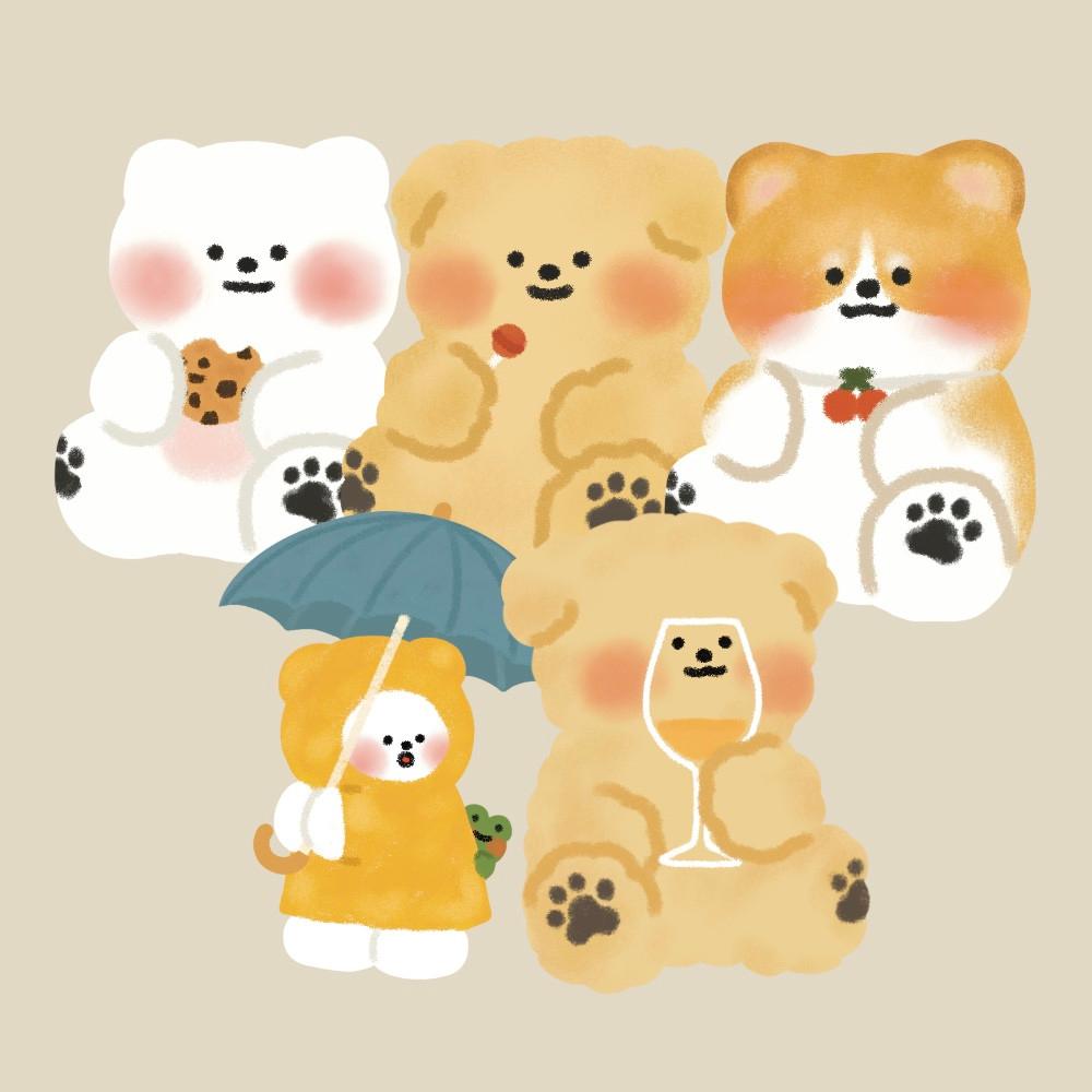 쿠키 냠냠 콩 / 체리 목걸이 웰시 / 사탕 냠냠 고미 / 우비 콩 / 잔든 고미 리무버블 스티커