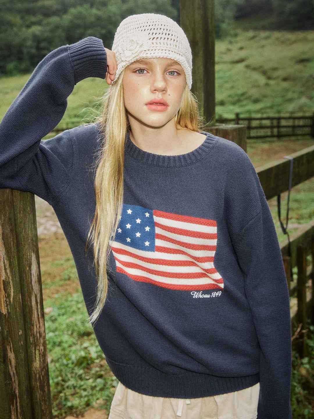 American Flag Intarsia Pullover