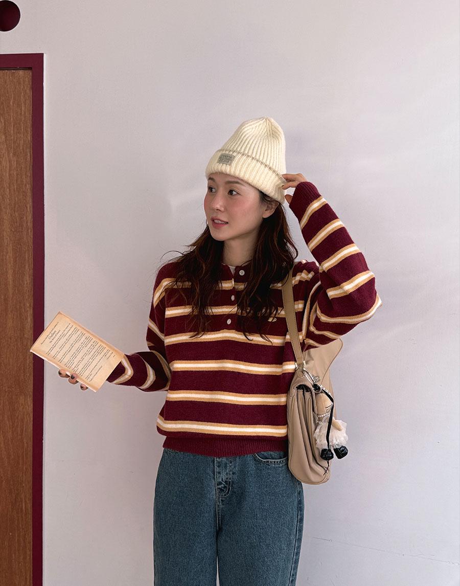 프레피 스트라이프 카라니트