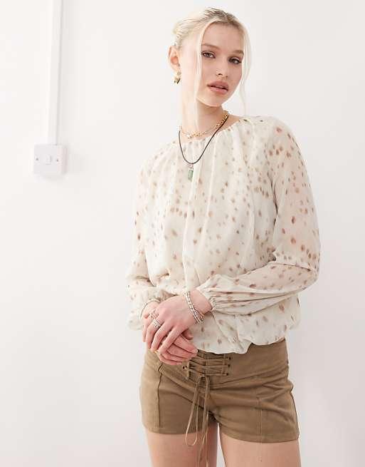 Motel seita bambi print oversized blouse in ivory