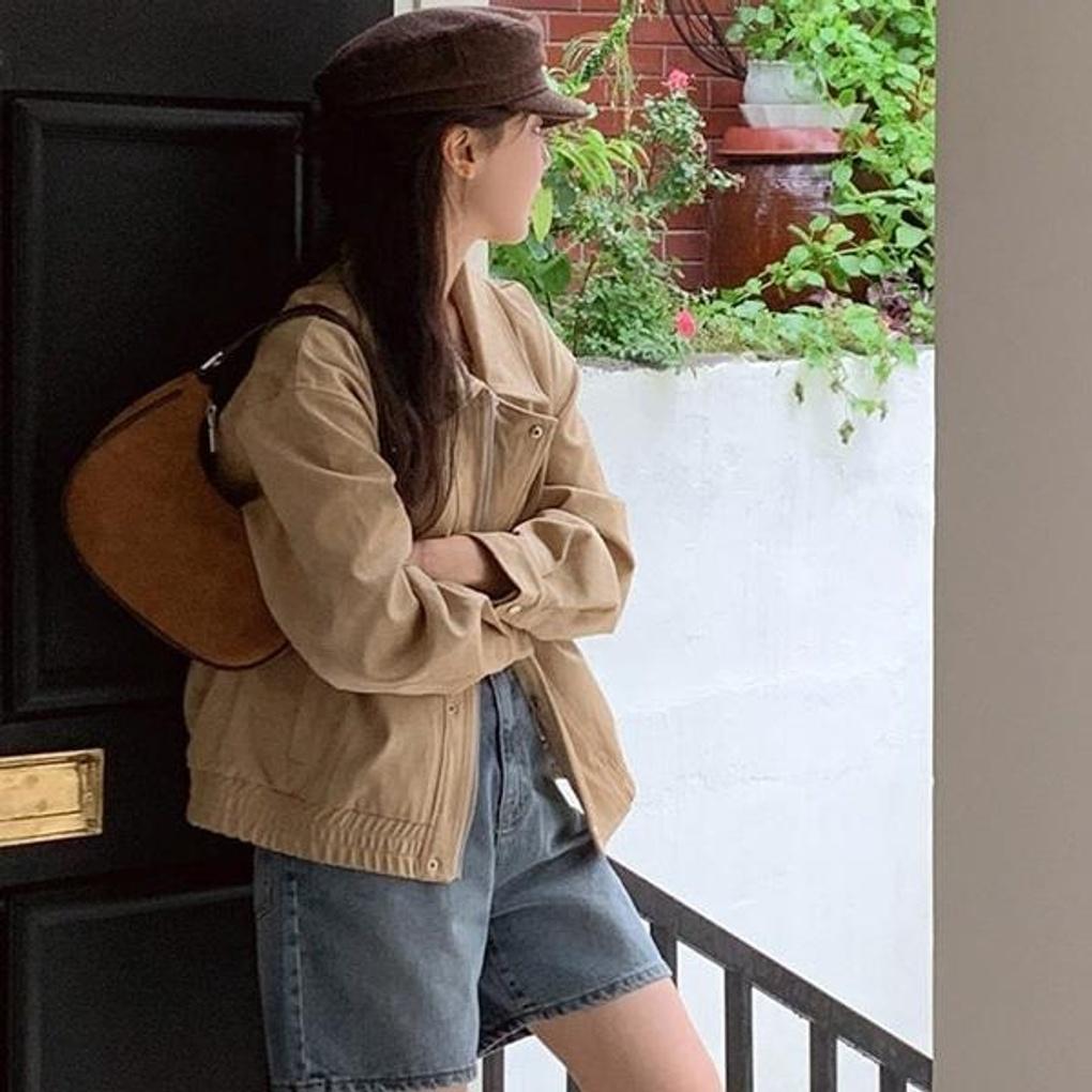 여성 겨울 카라 히든 지퍼 스웨이드 자켓