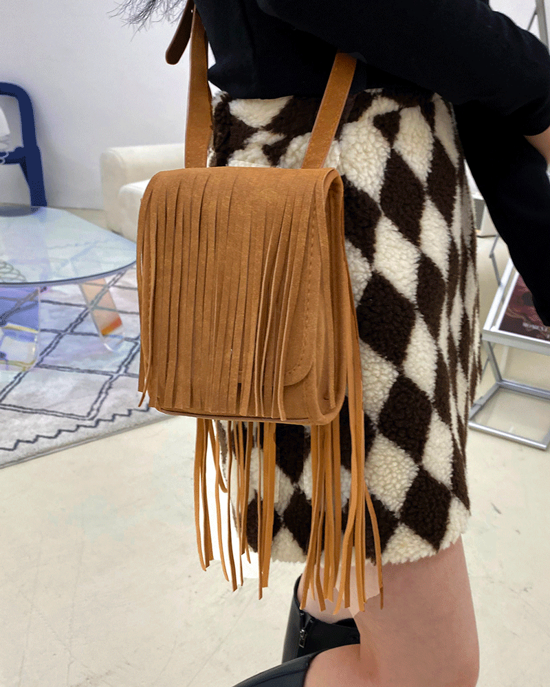 올르 테슬 프린지 웨스턴 스웨이드 미니 크로스백