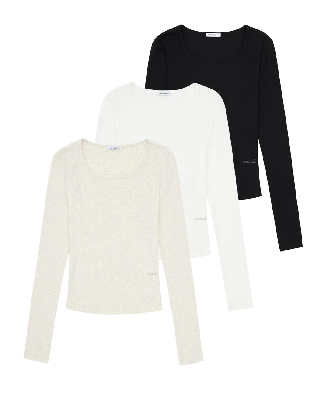 W 베이직 라운드 스퀘어넥 롱슬리브 (3colors)