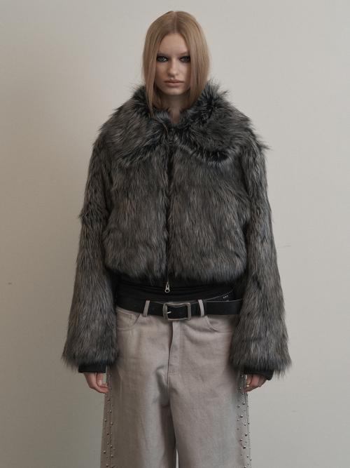 FUR SHORT JACKET / CHARCOAL