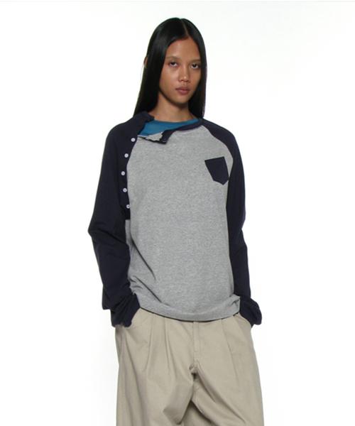 PWC 버튼업 포켓 레글런 티_멜란지