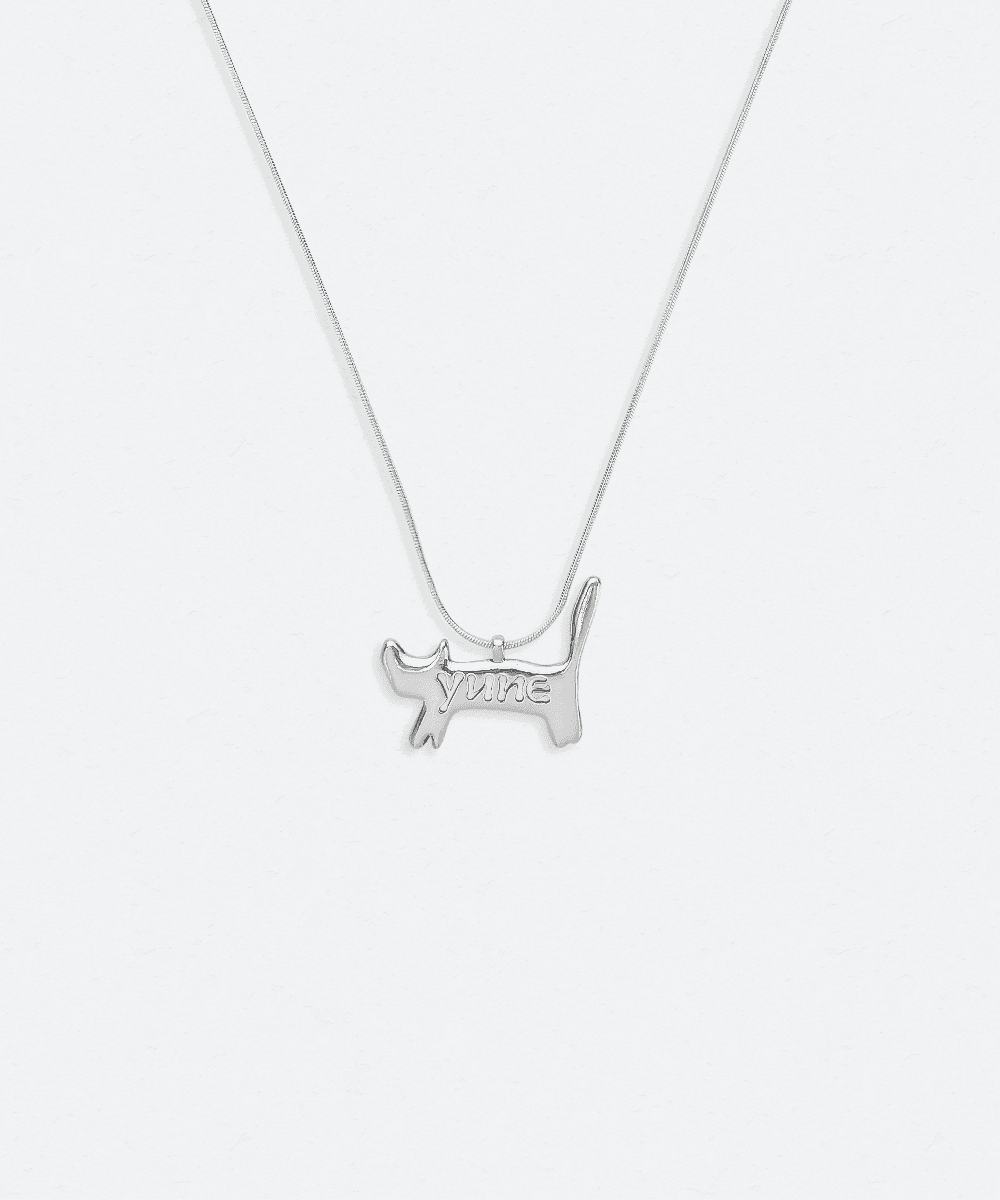 Scripted Cat Pendant Necklace_[Silver]