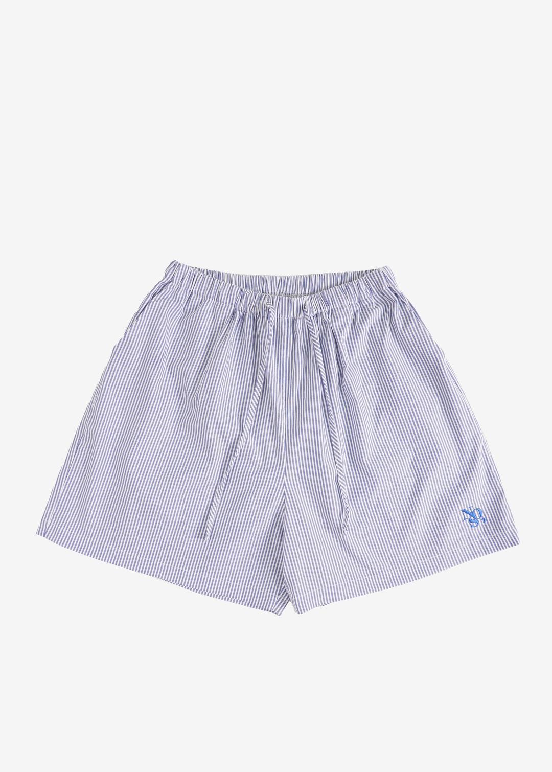 스트라이프 홈웨어 숏 팬츠 - 블루