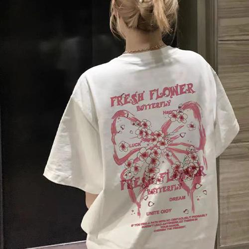 플라워 버터플라이 반팔 티셔츠