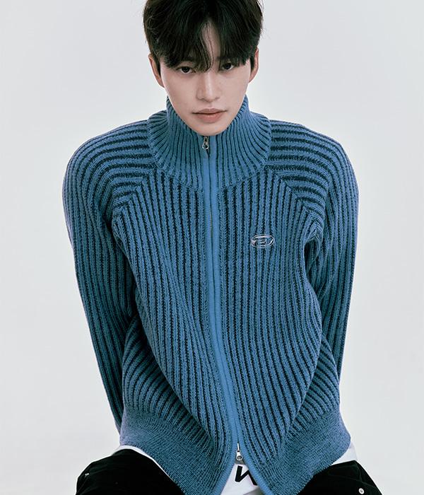 TWO TONE KNIT ZIP-UP B23FT18BL