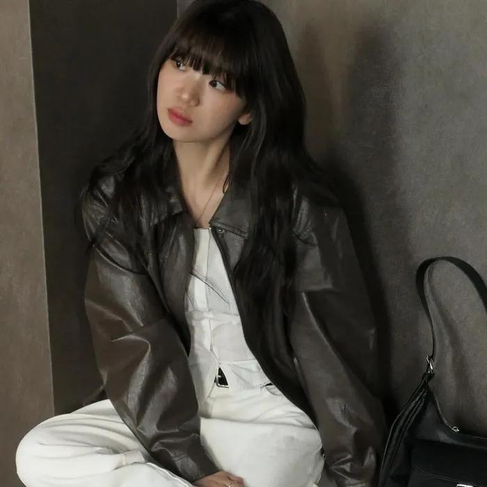 A FAUX LEATHER JUMPER_BROWN