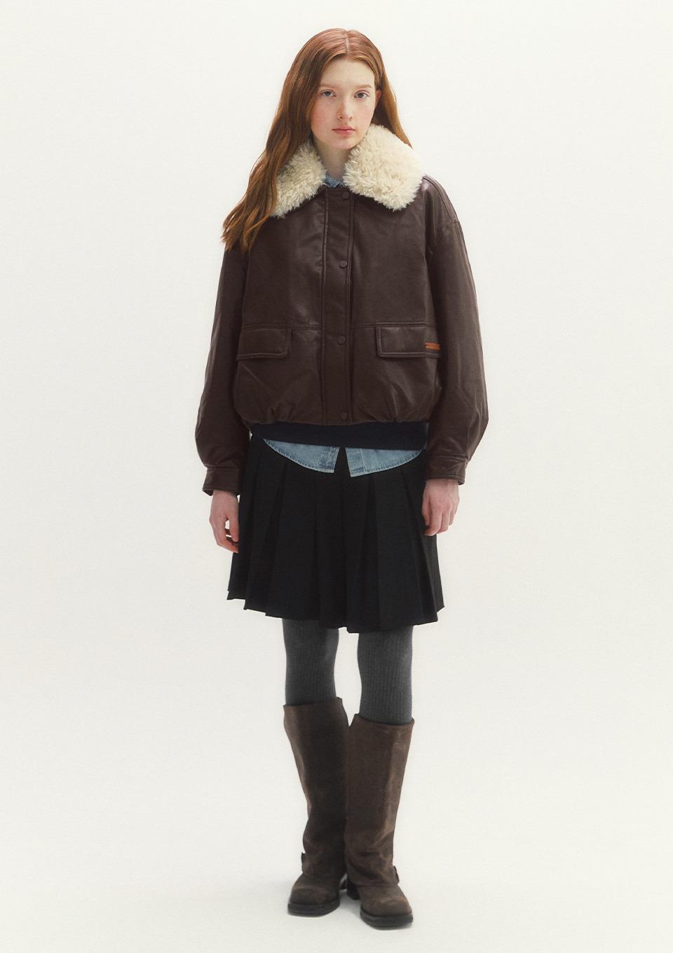 페이크 레더 퍼 카라 점퍼(MAFDJP07MBR)