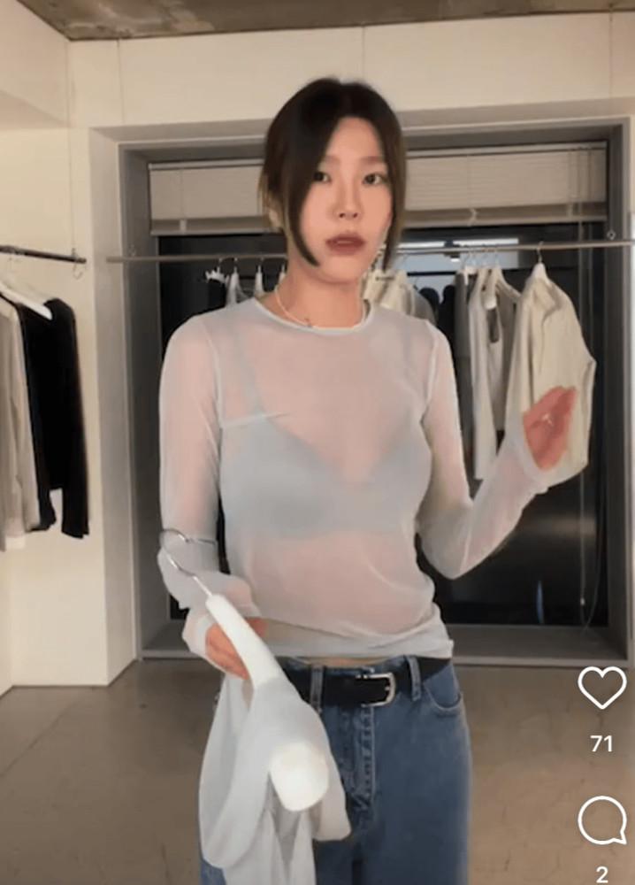 [크림당일] 108파운드 24망사라운드티 시스루 크롭티 레이어드 기본 이너티