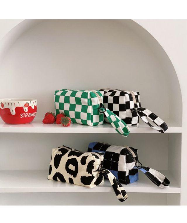 체크 데일리 화장품 여성 배색패턴 미니 파우치 4color
