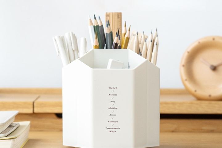 화이트 5칸 회전 연필꽂이