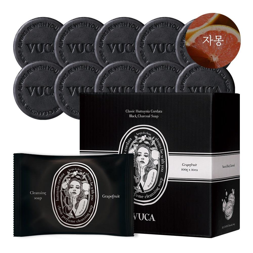 뷰카 클래식 어성초 블랙 차콜 비누, 자몽, 100g 10개입