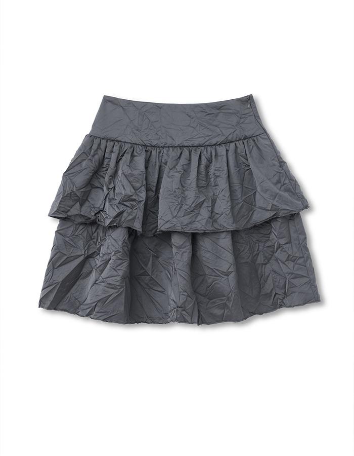 Cosmoss) WRINKLED TIERED SKIRT (DARK GREY)