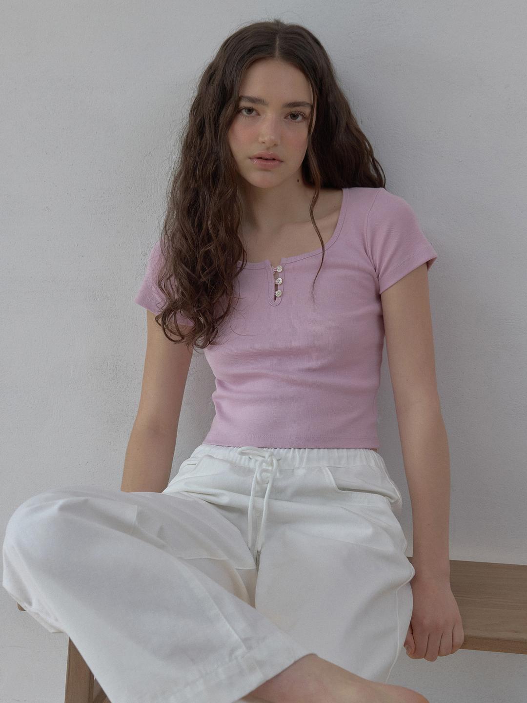 slim button tee (pink)