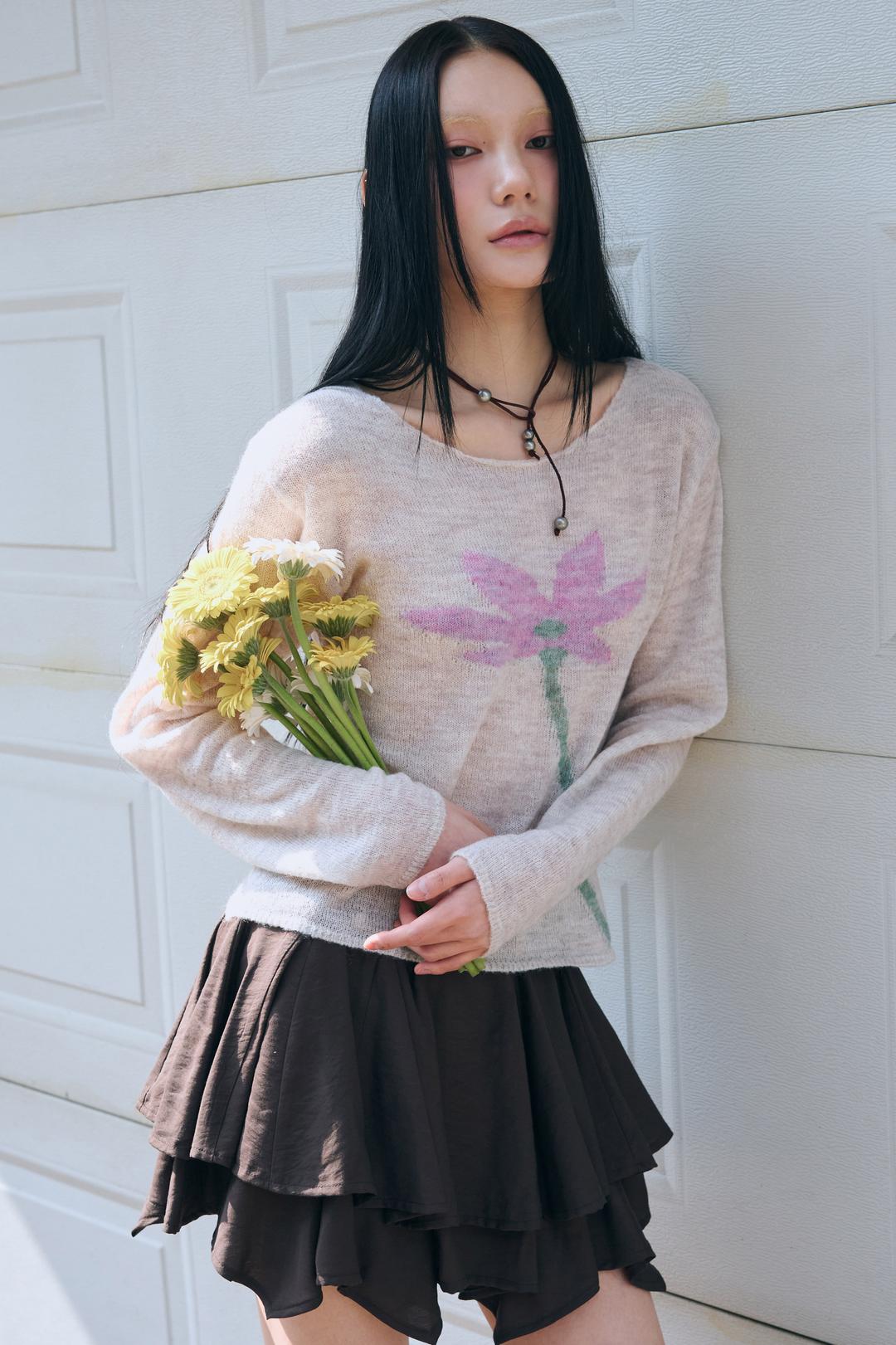 MOHAIR FLOWER KNIT / BEIGE