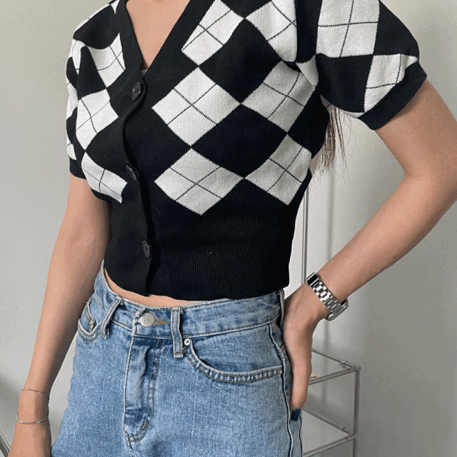 아가일 반팔 가디건