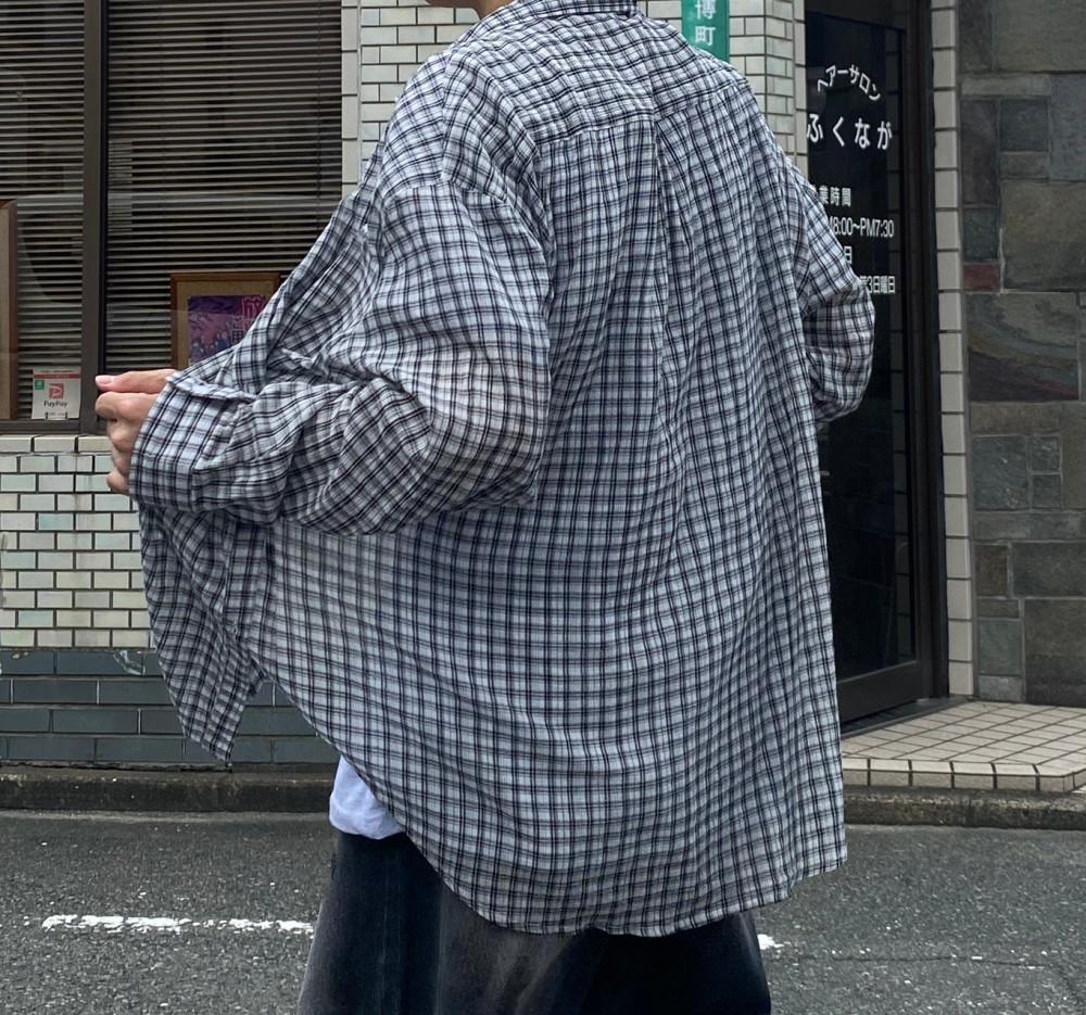 유니섹스시어서커체크셔츠 여름아우터 반팔 린넨 시밀러룩 일본코디 긴팔셔츠