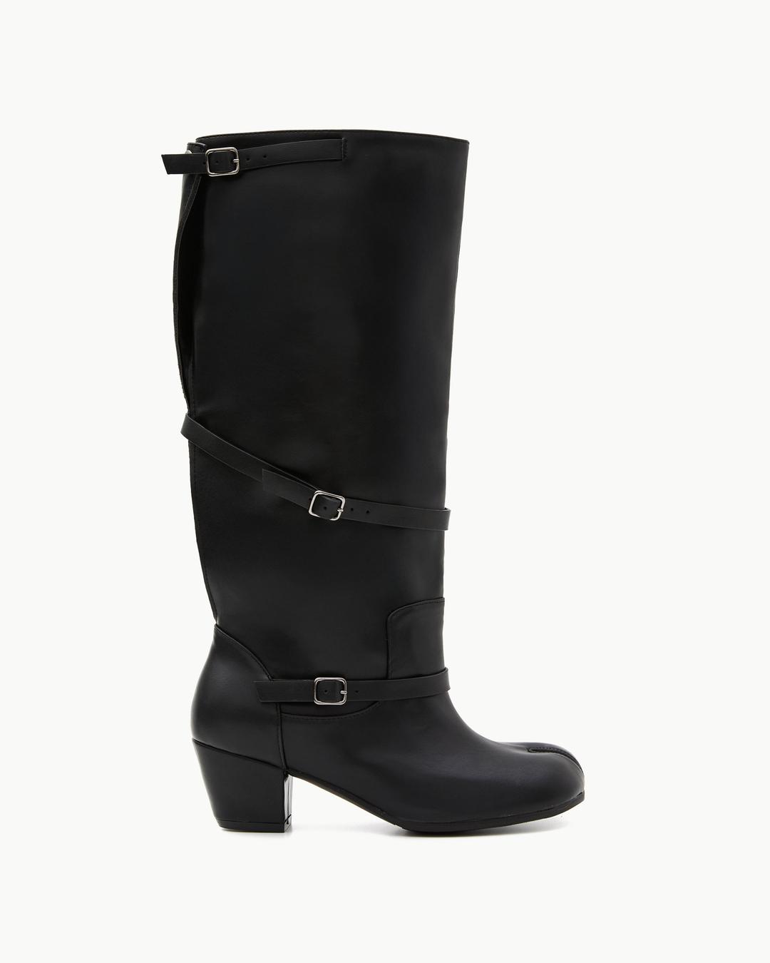 Wide Buckle Tabi Long Boots / Black
