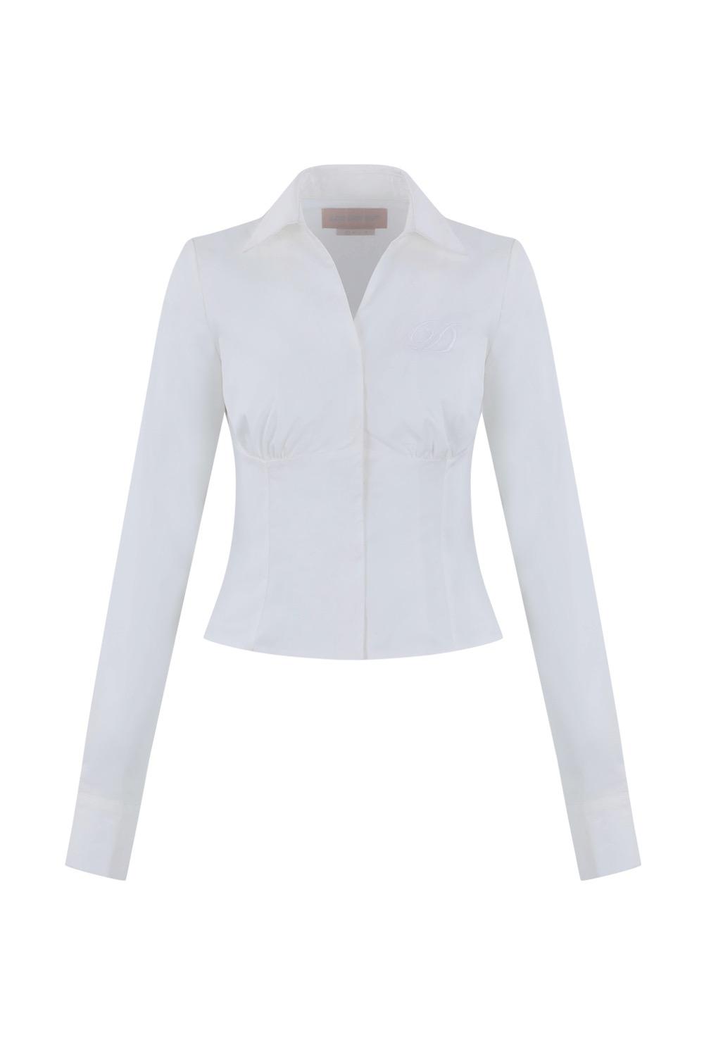 D LOGO V NECK SHIRTS WHITE