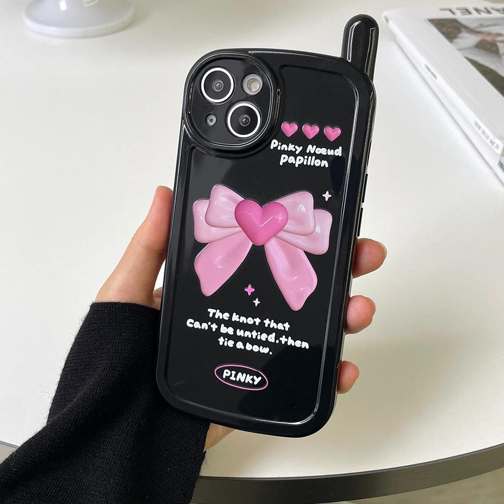 [당일출고] 하트 리본 전화기 레터링 블랙 젤리 아이폰케이스