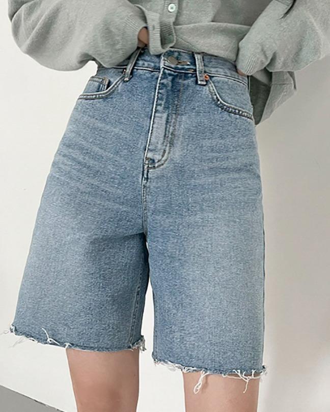 [당일출고][S~3XL/하이웨스트] 5부 컷팅 와이드 데님 숏 팬츠