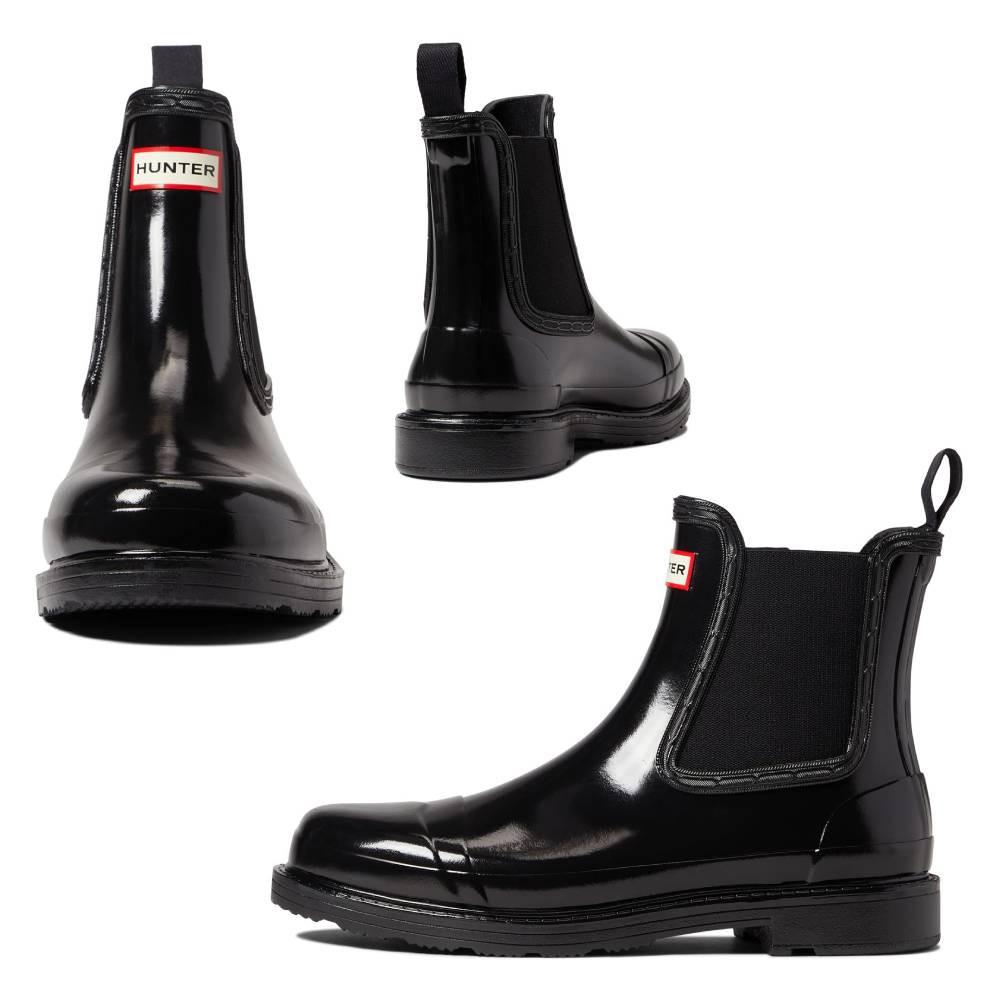 헌터 여성 코만도 첼시 글로스 부츠 방수 레인 Black