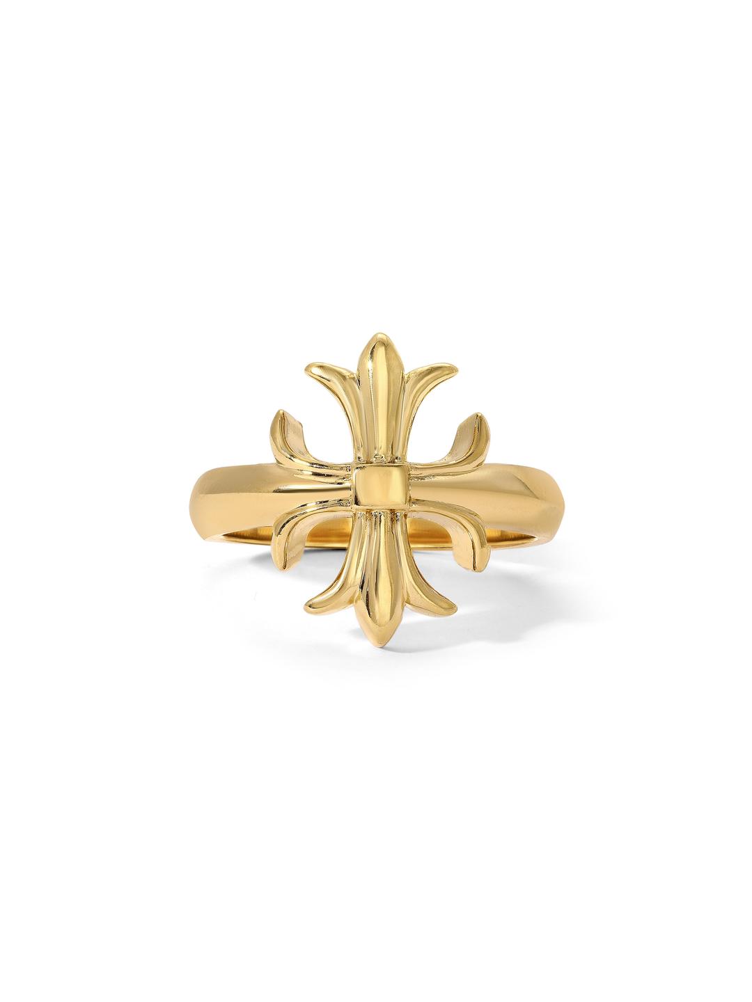 The Fleur Cross Ring - Gold / Cocktail / 6